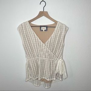 Anthropologie Cream Textured Wrap Peplum Blouse
